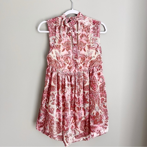 2/25 Free People All the Time Velvet Mini Dress in Petal Combo Romantic Flirty - Picture 4 of 8